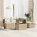 Garten-Sofa-Set mit Kissen mit Speicher 6 pcs Beige Poly Rattan