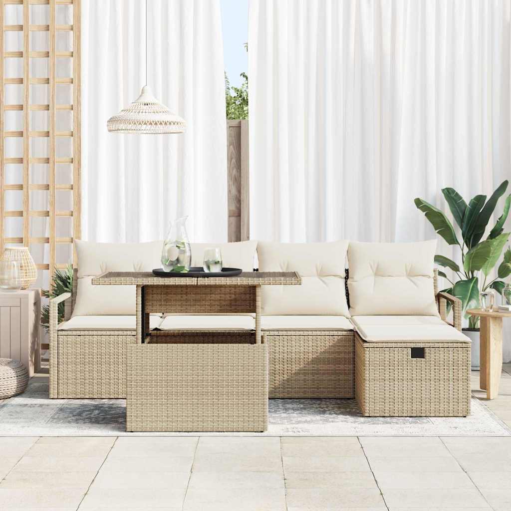 Garten-Sofa-Set mit Kissen mit Speicher 6 pcs Beige Poly Rattan