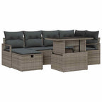 Garten-Sofa-Set mit Kissen mit Speicher 7 pcs Grau Poly Rattan
