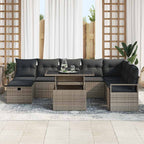Garten-Sofa-Set mit Kissen mit Speicher 9 pcs Grau Poly Rattan