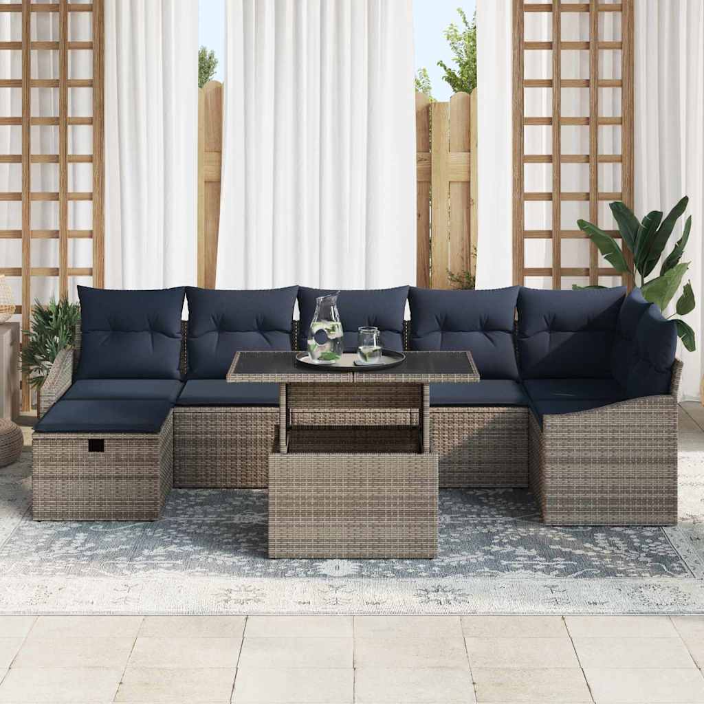 Gartensofa-set mit Kissen 8 pcs Grau Poly-Rattan