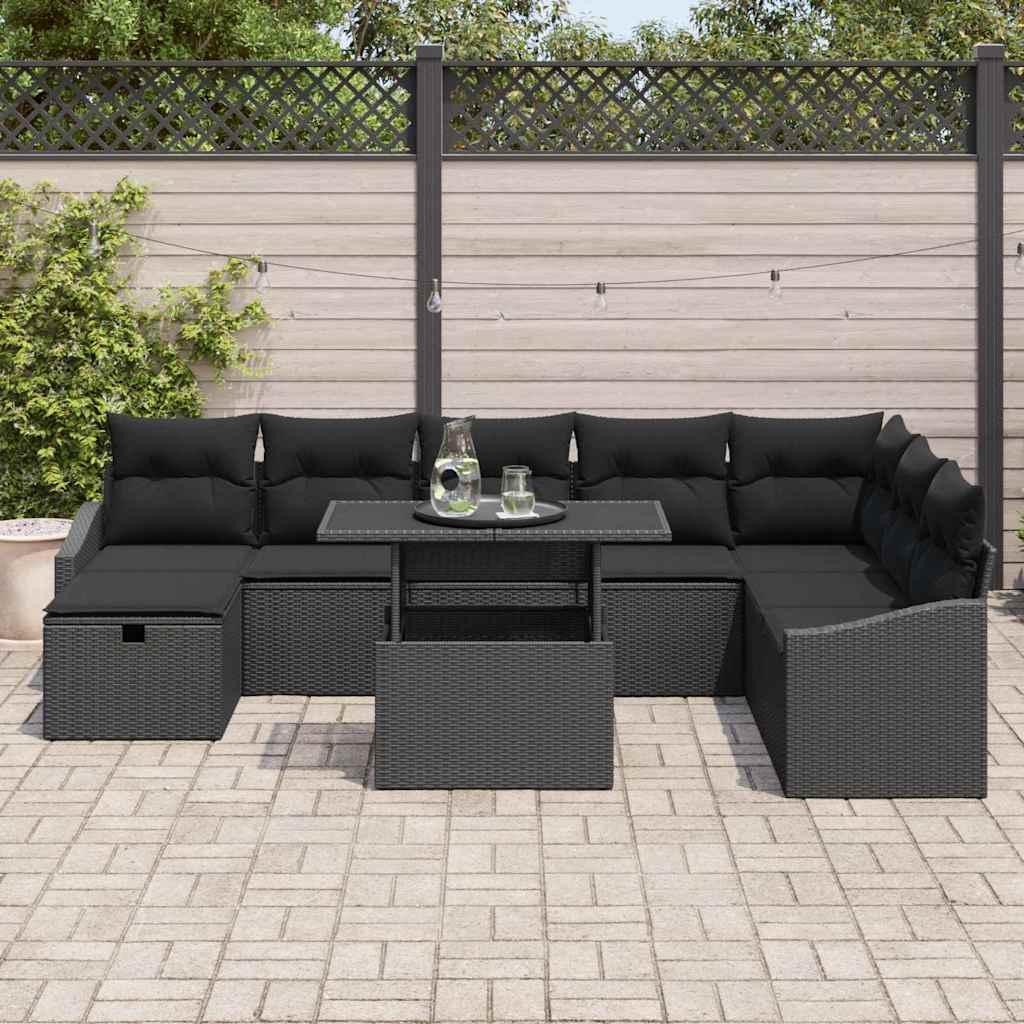 Garten-Sofa-Set 9 pcs Schwarz Poly-Rattan