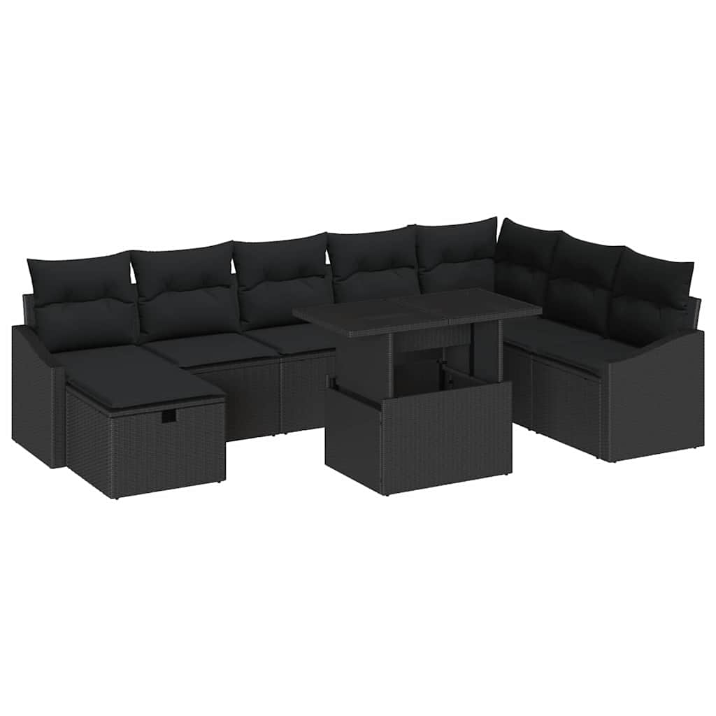 Garten-Sofa-Set 9 pcs Schwarz Poly-Rattan