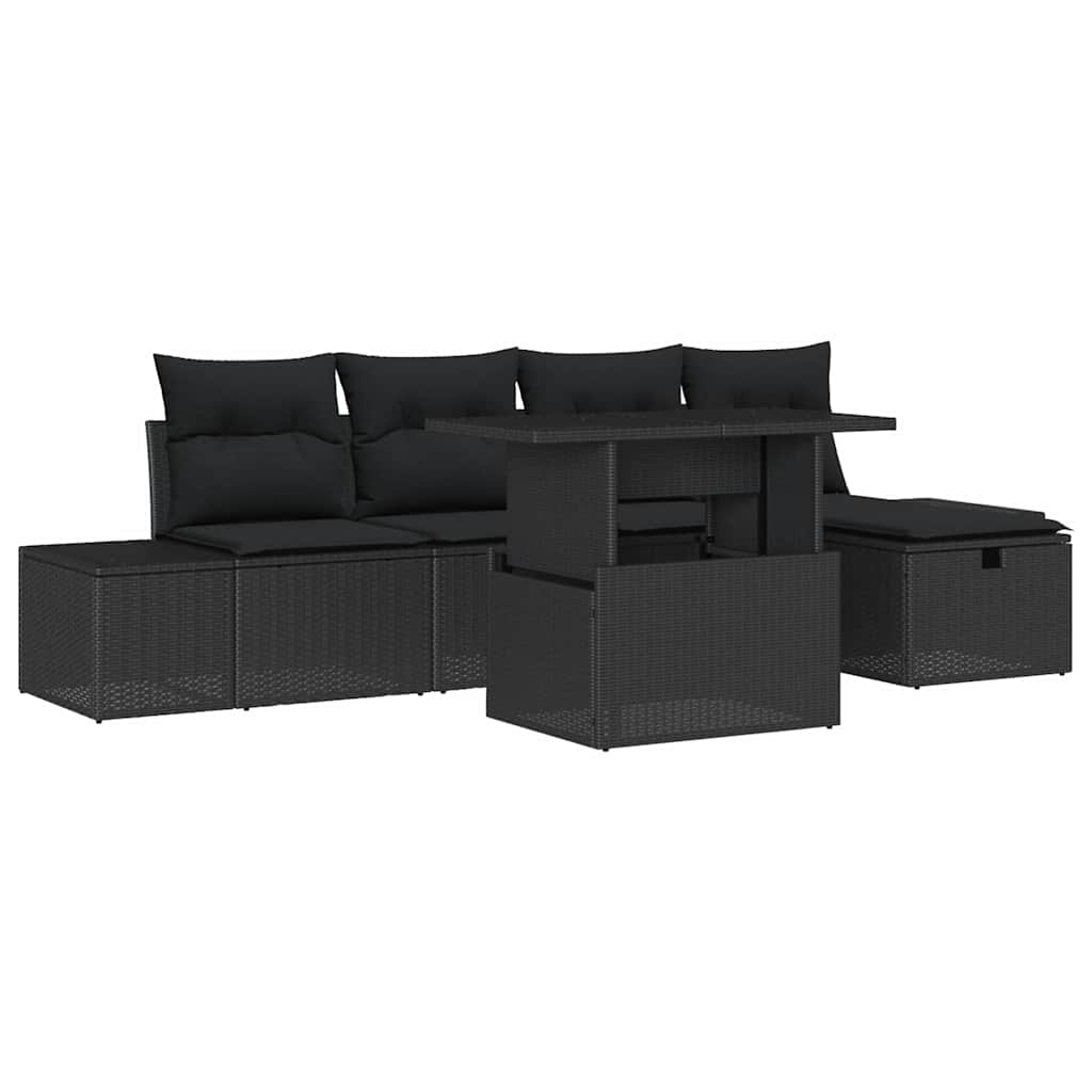 Garten-Sofa-Set 6 pcs Schwarz Poly-Rattan