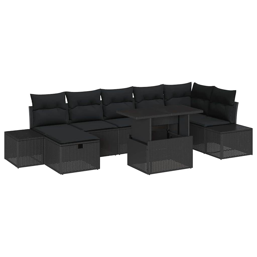 Garten-Sofa-Set 8 pcs Schwarz Poly-Rattan