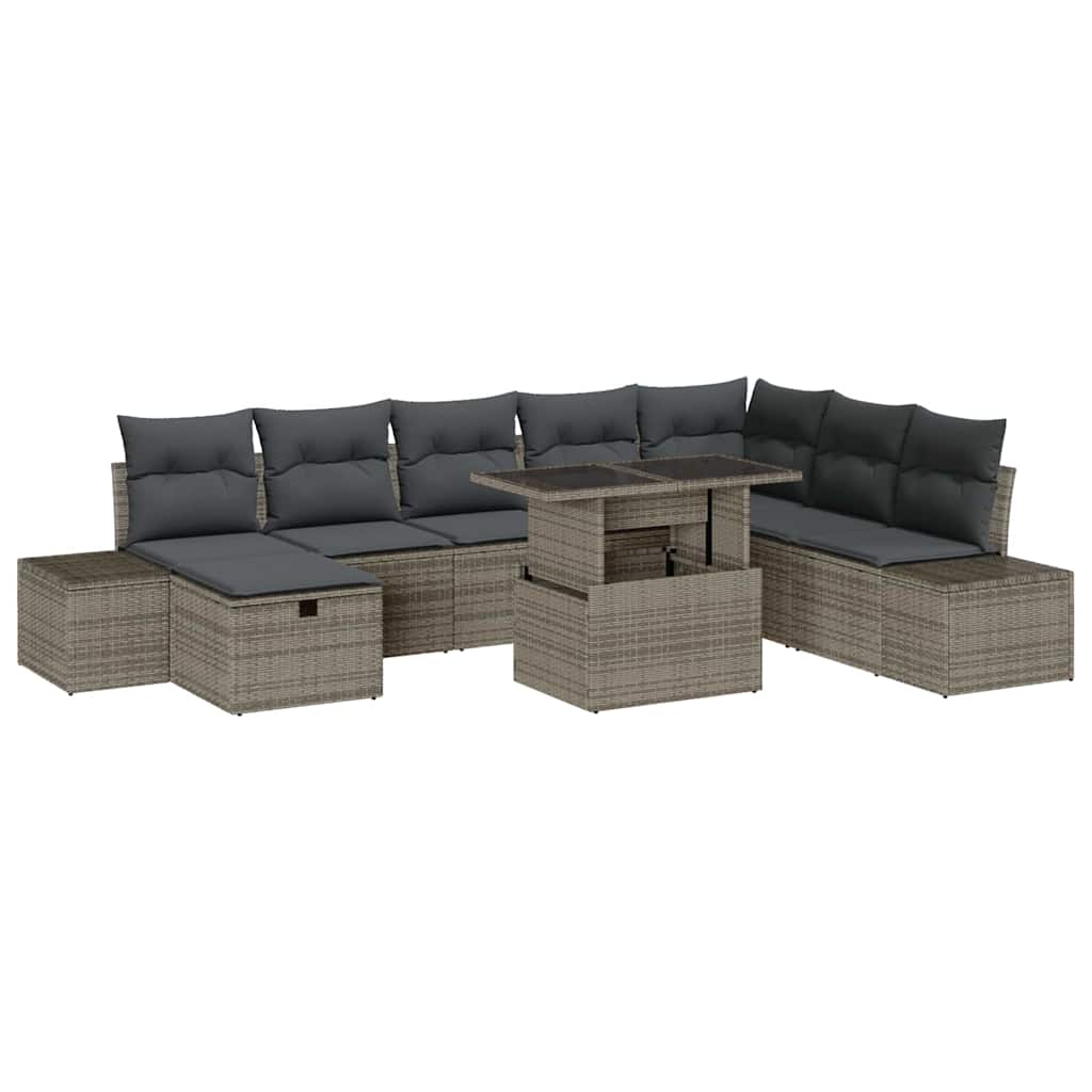 Garten-Sofa-Set 9 pcs Grau Poly-Rattan