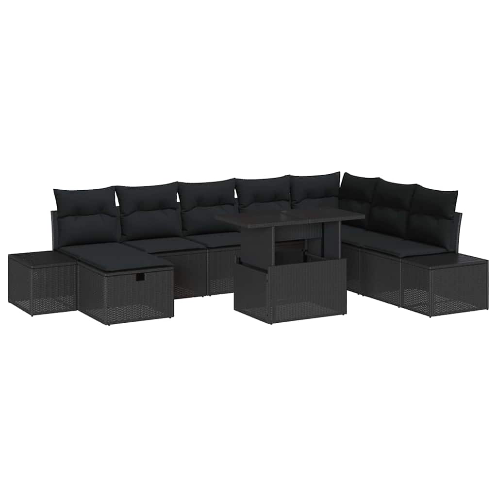 Garten-Sofa-Set 9 pcs Schwarz Poly-Rattan