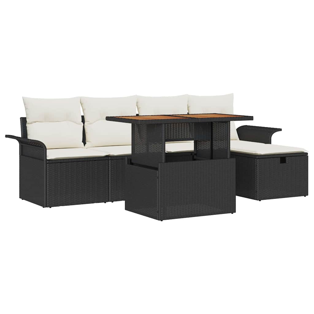 Garten-Sofa-Set 6 pcs Schwarz Poly-Rattan