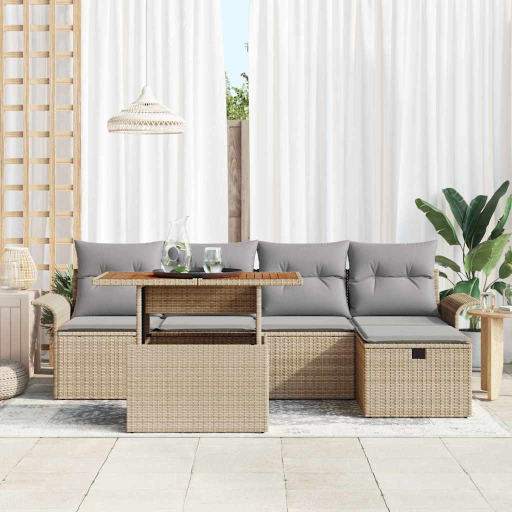 Garten-Sofa-Set 6 pcs Beige Poly-Rattan