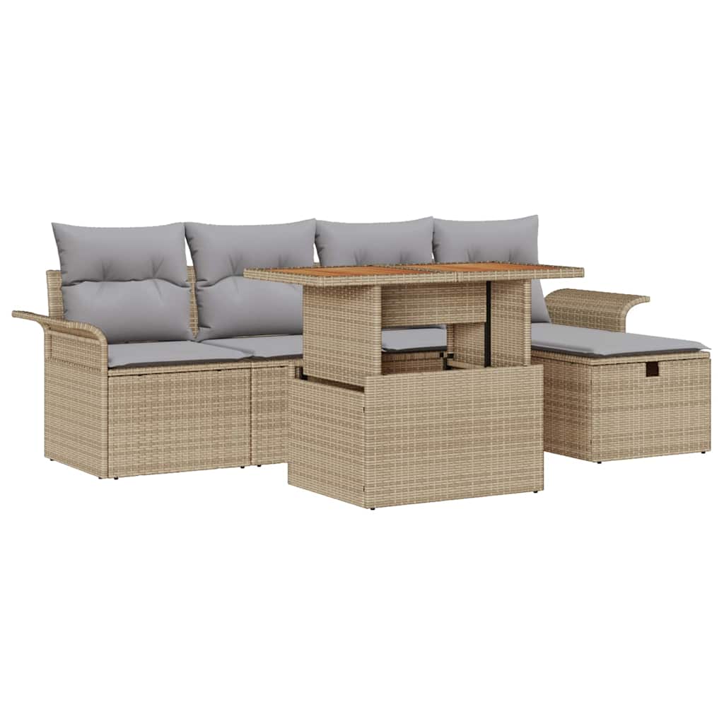 Garten-Sofa-Set 6 pcs Beige Poly-Rattan