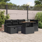 Garten-Sofa-Set 7 pcs Schwarz Poly-Rattan