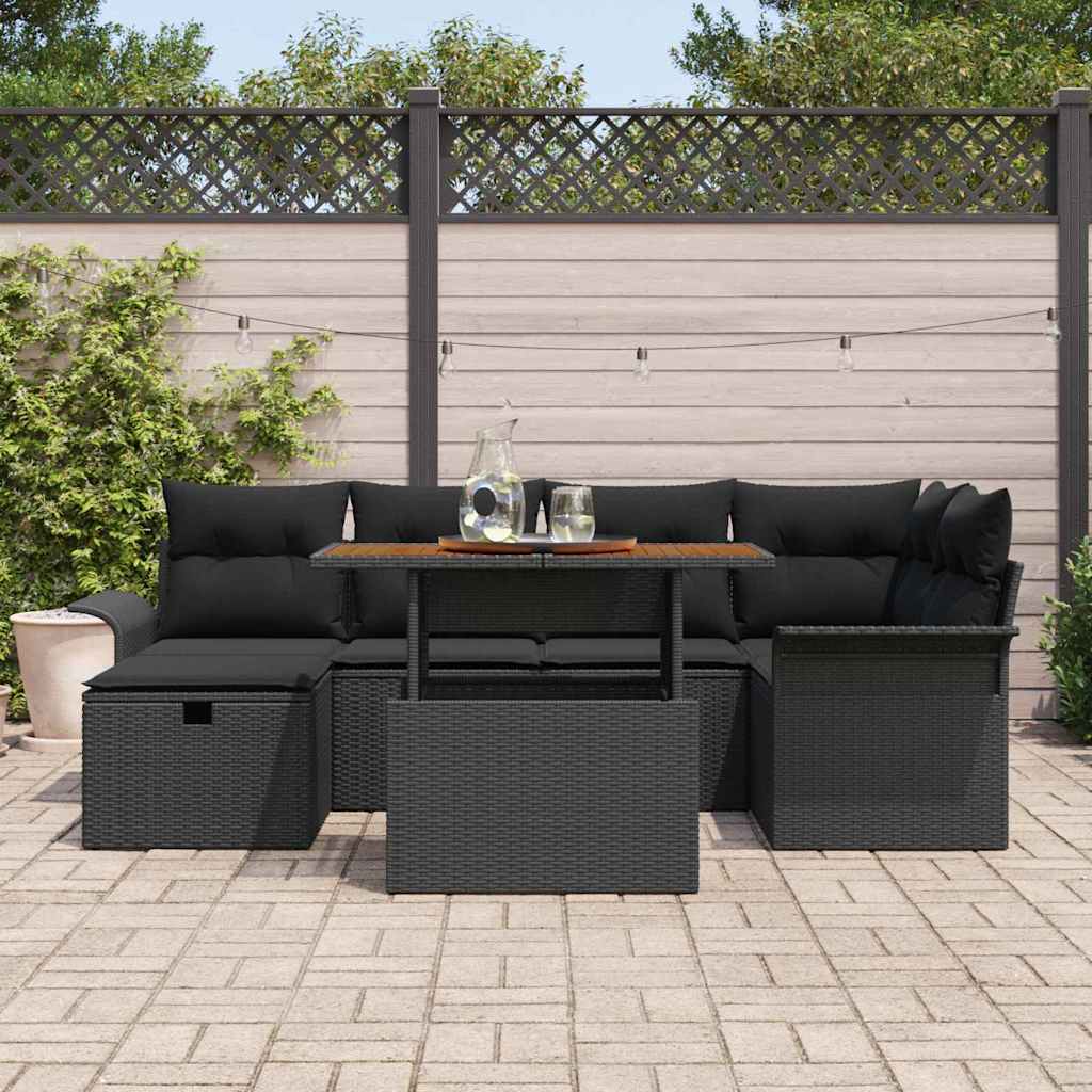 Garten-Sofa-Set 7 pcs Schwarz Poly-Rattan