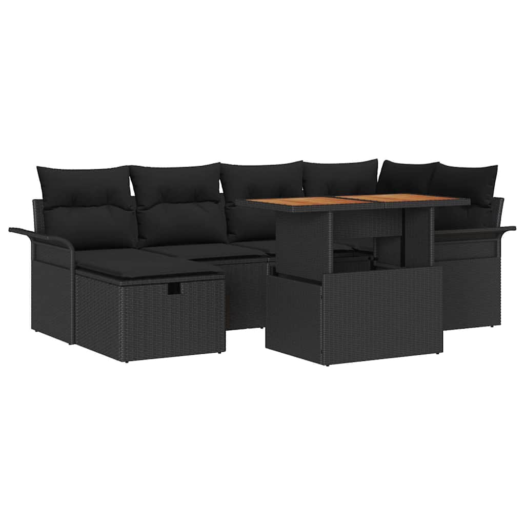 Garten-Sofa-Set 7 pcs Schwarz Poly-Rattan