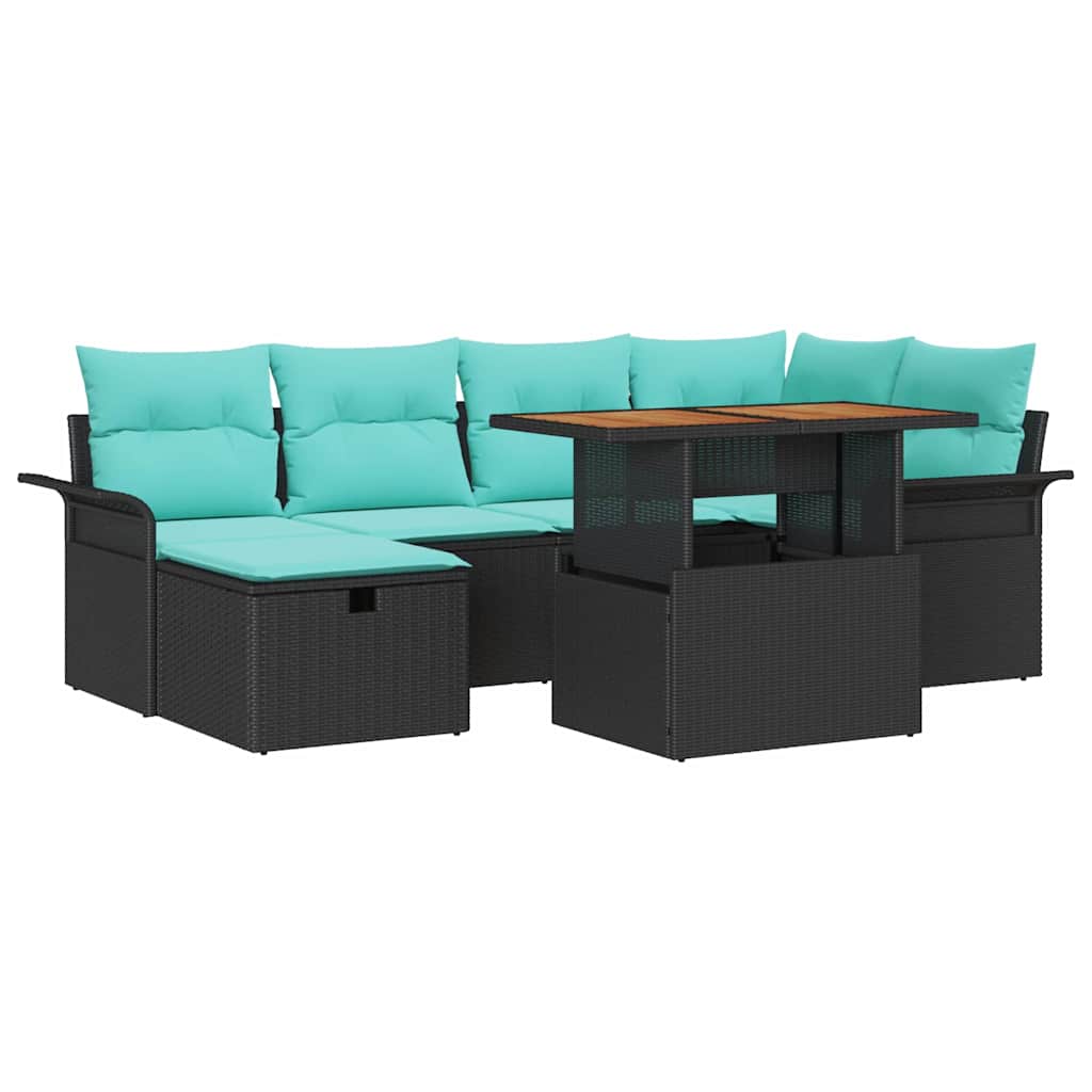 Garten-Sofa-Set 7 pcs Schwarz Poly-Rattan