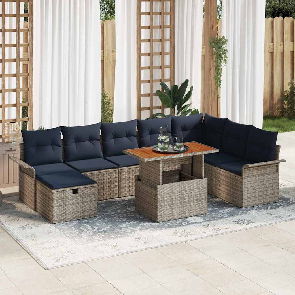 Garten-Sofa-Set 9 pcs Grau Poly-Rattan