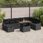 Garten-Sofa-Set mit Kissen 9 pcs Schwarz Poly-Rattan