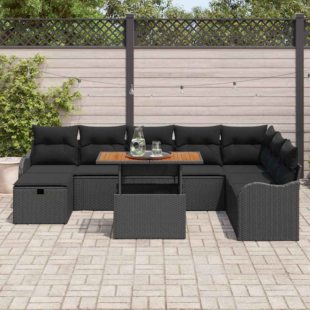 Garten-Sofa-Set mit Kissen 9 pcs Schwarz Poly-Rattan
