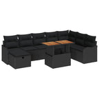 Garten-Sofa-Set mit Kissen 9 pcs Schwarz Poly-Rattan