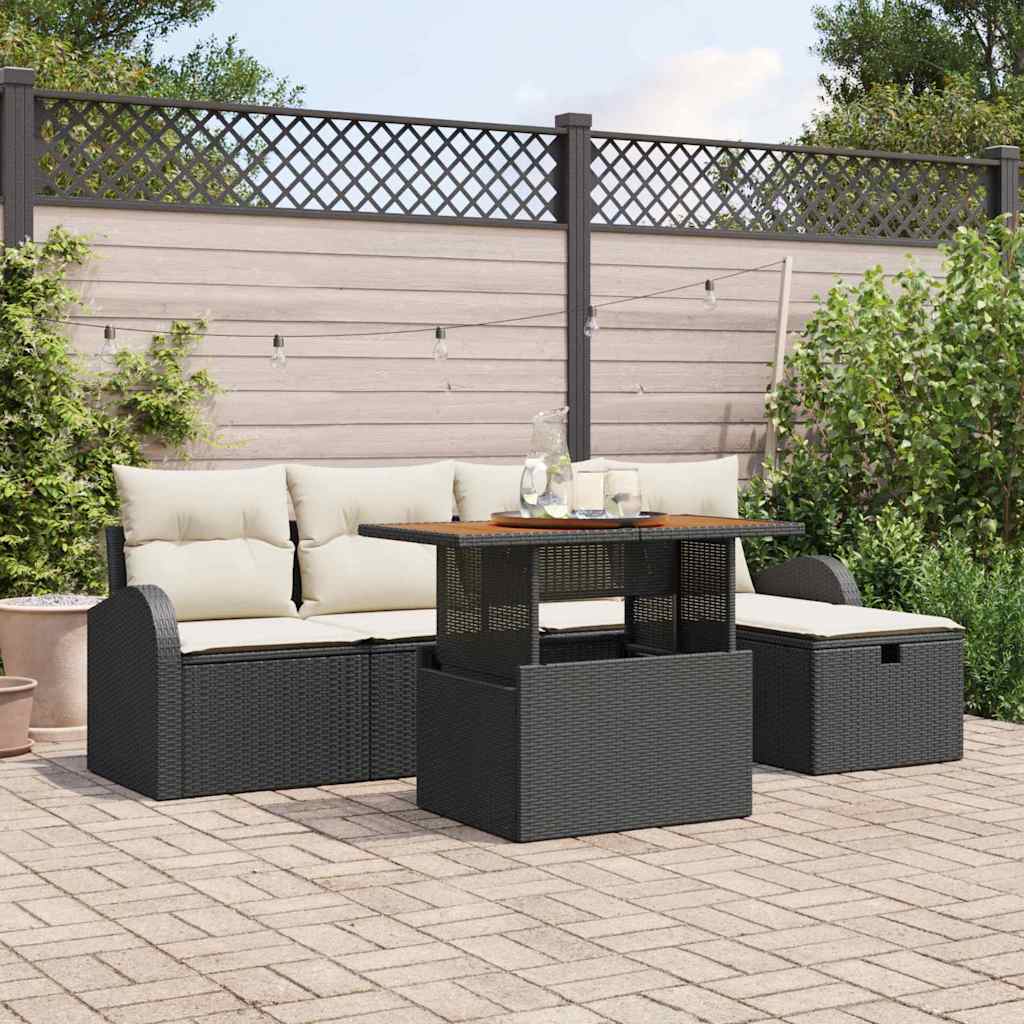 Garten-Sofa-Set 6 pcs Schwarz Poly-Rattan