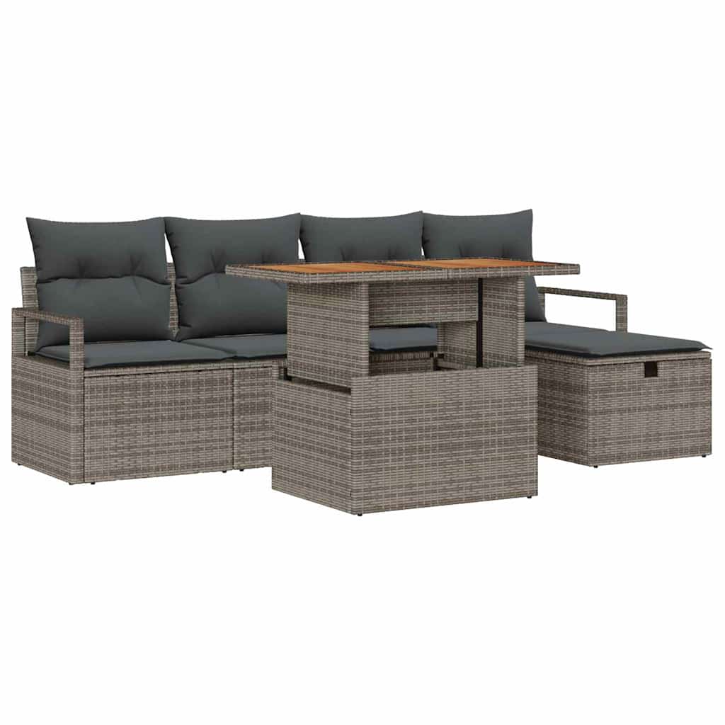 Garten-Sofa-Set 6 pcs Grau Poly-Rattan