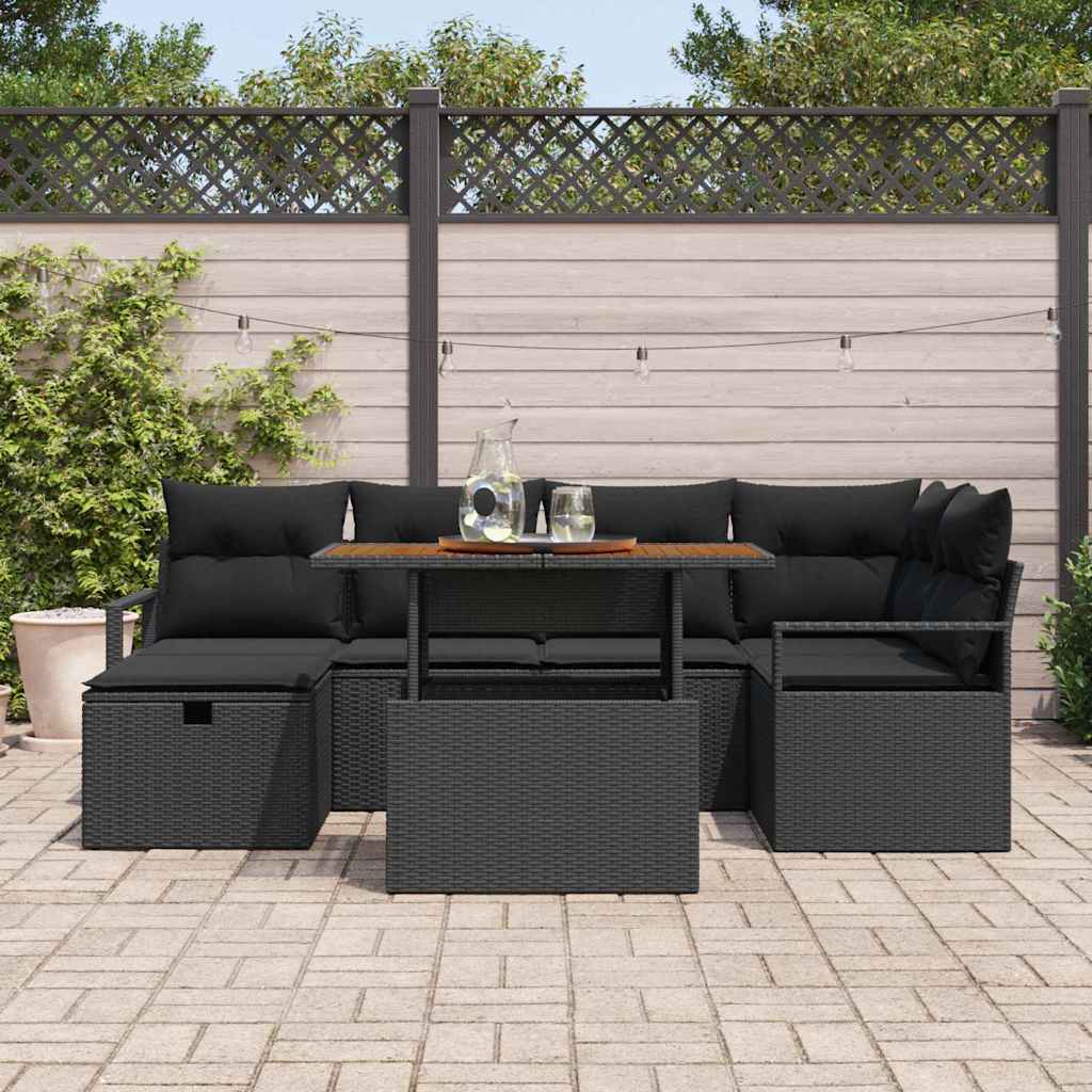 Garten-Sofa-Set 7 pcs Schwarz Poly-Rattan