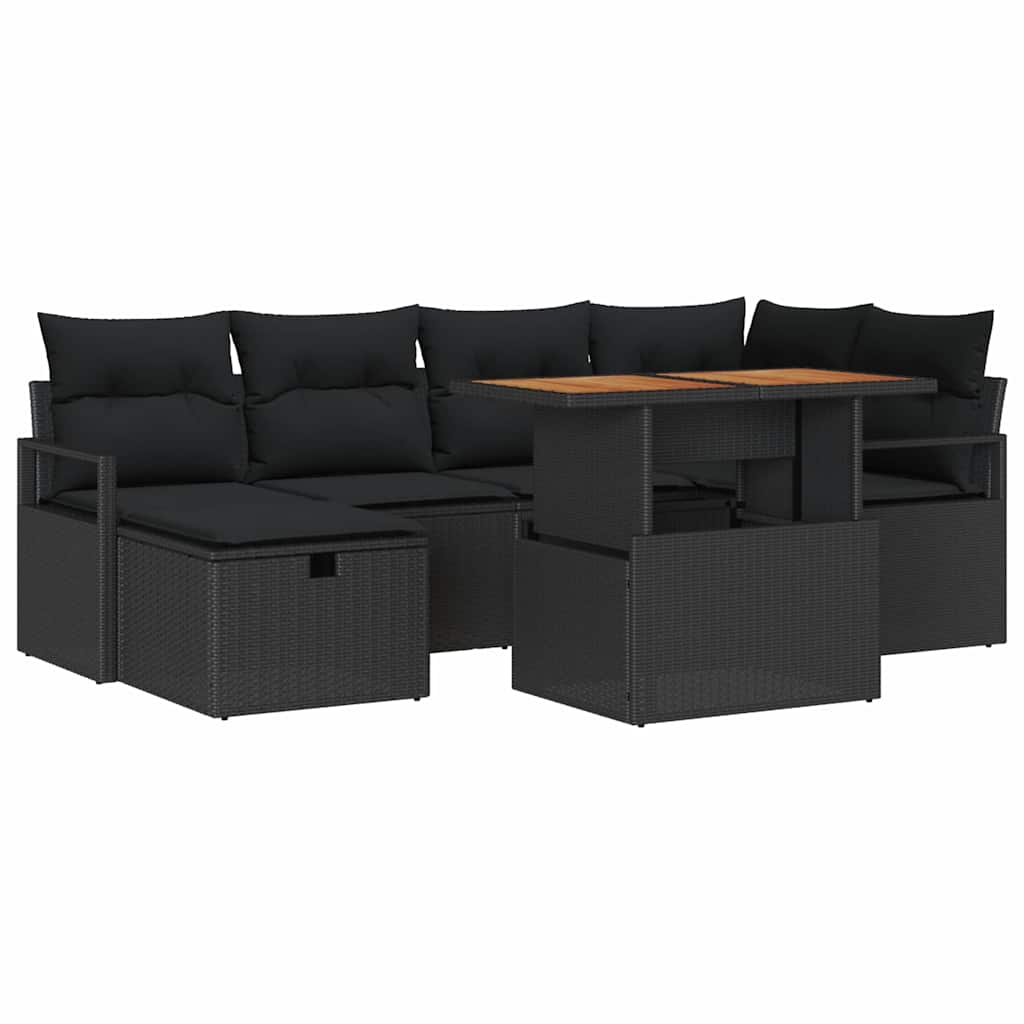Garten-Sofa-Set 7 pcs Schwarz Poly-Rattan