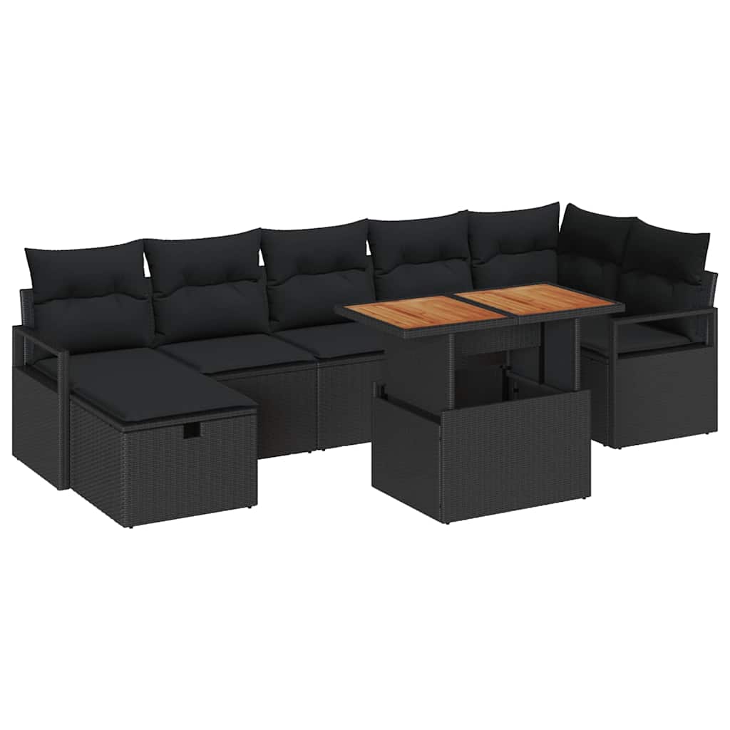 Garten-Sofa-Set 8 pcs Schwarz Poly-Rattan