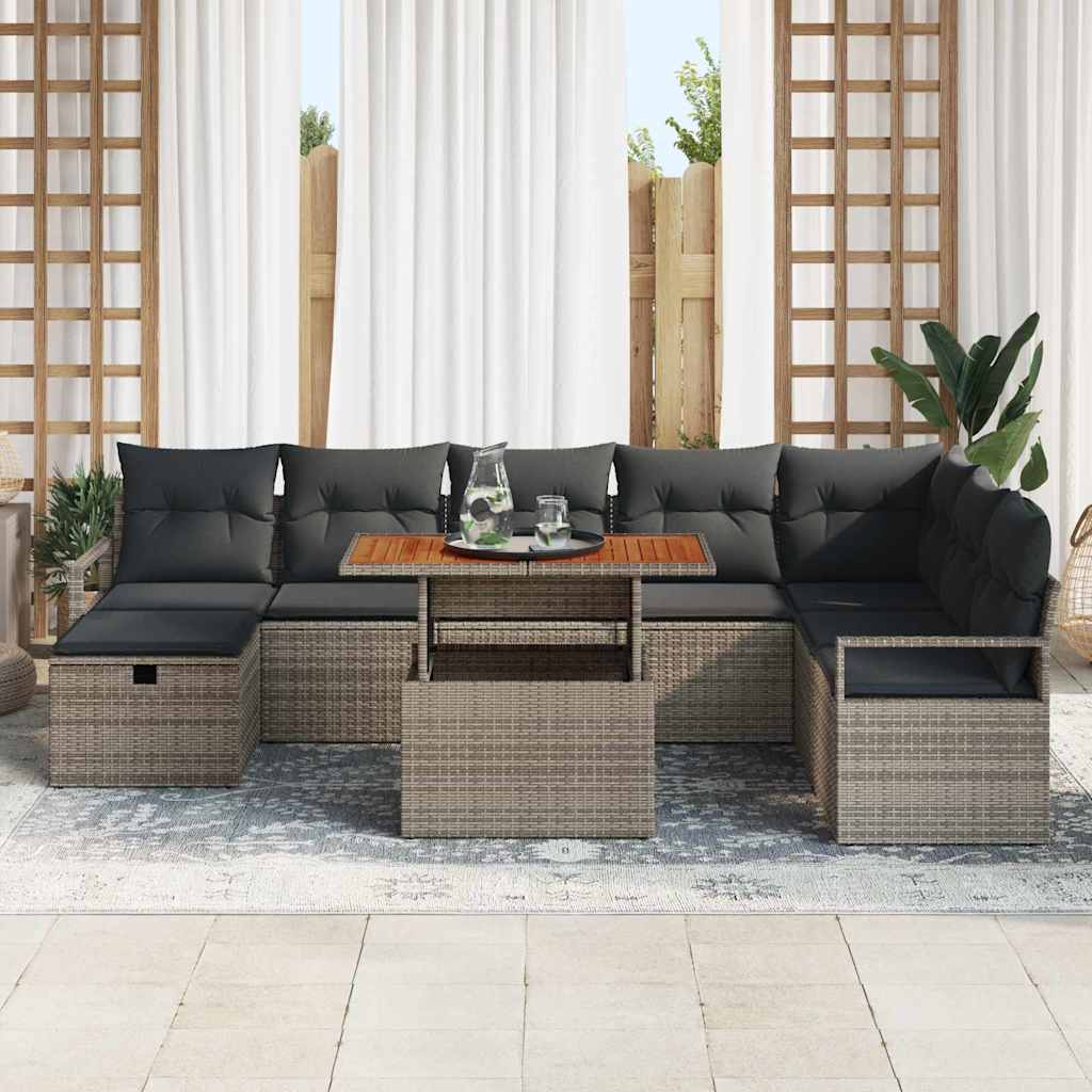 Garten-Sofa-Set 9 pcs Grau Poly-Rattan
