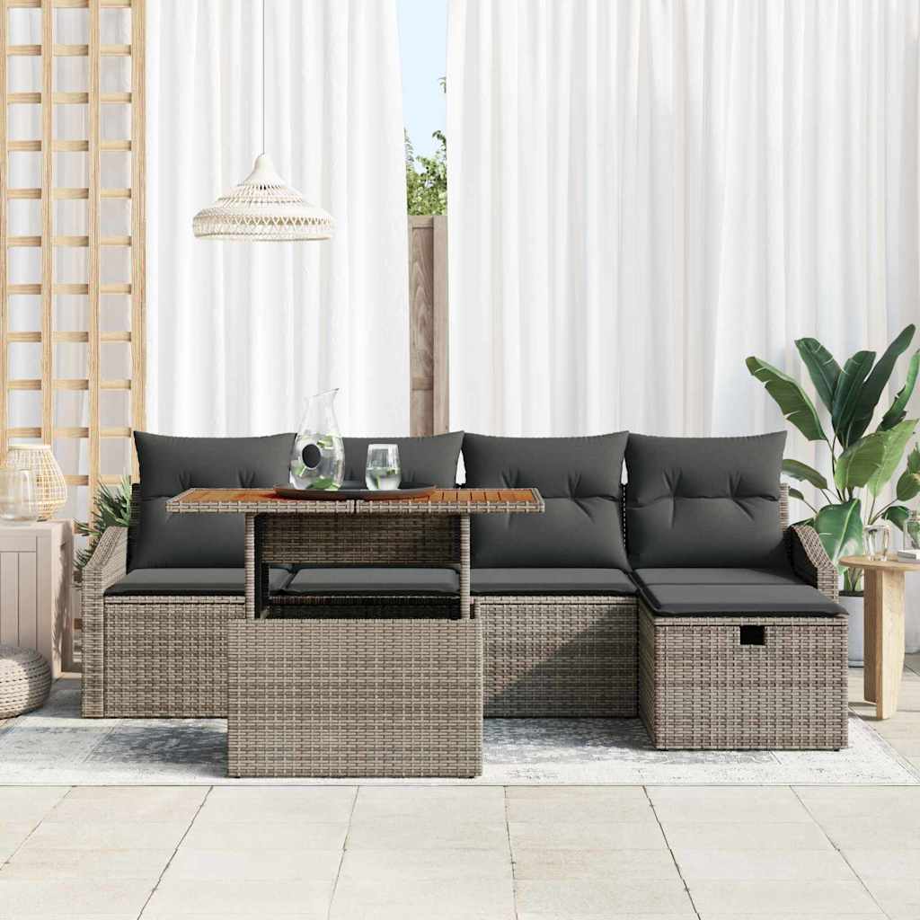 Garten-Sofa-Set 6 pcs Grau Poly-Rattan