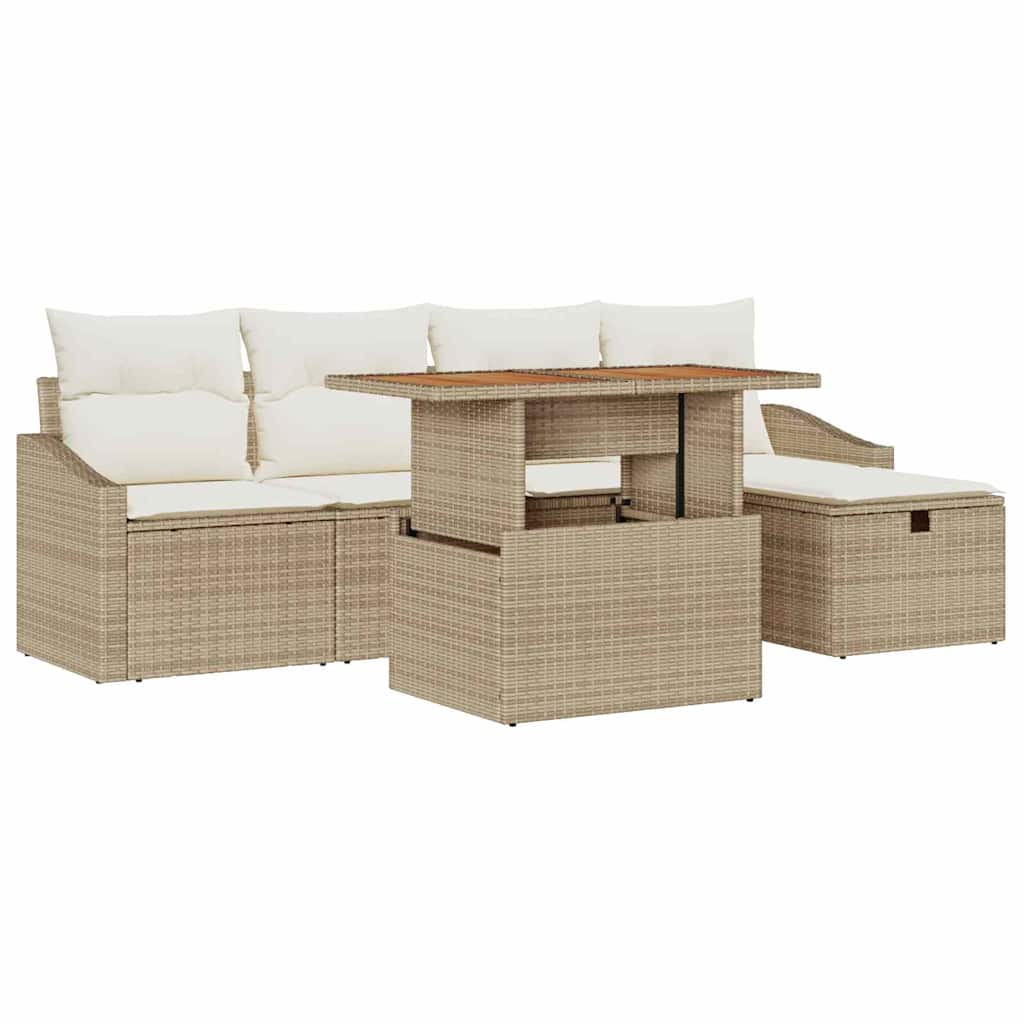 Garten-Sofa-Set 6 pcs Beige Poly-Rattan