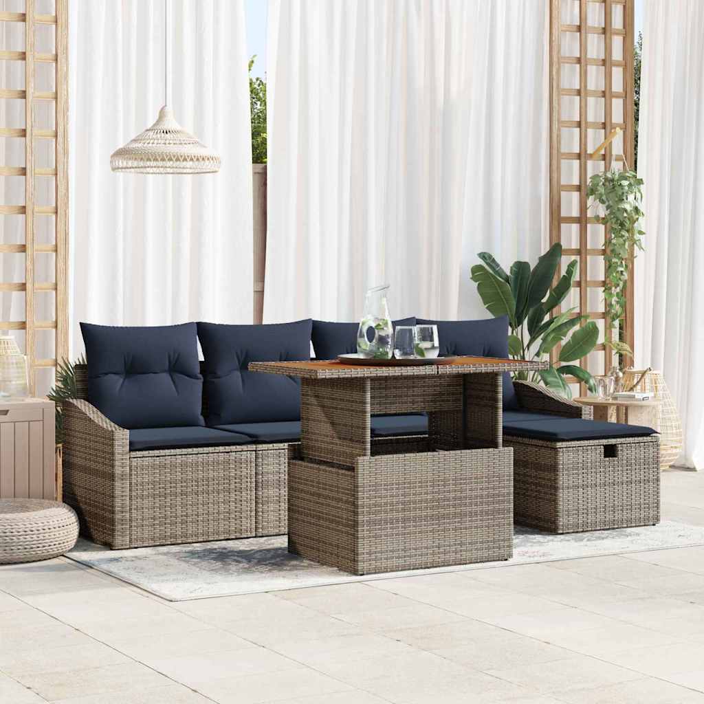 Garten-Sofa-Set 6 pcs Grau Poly-Rattan