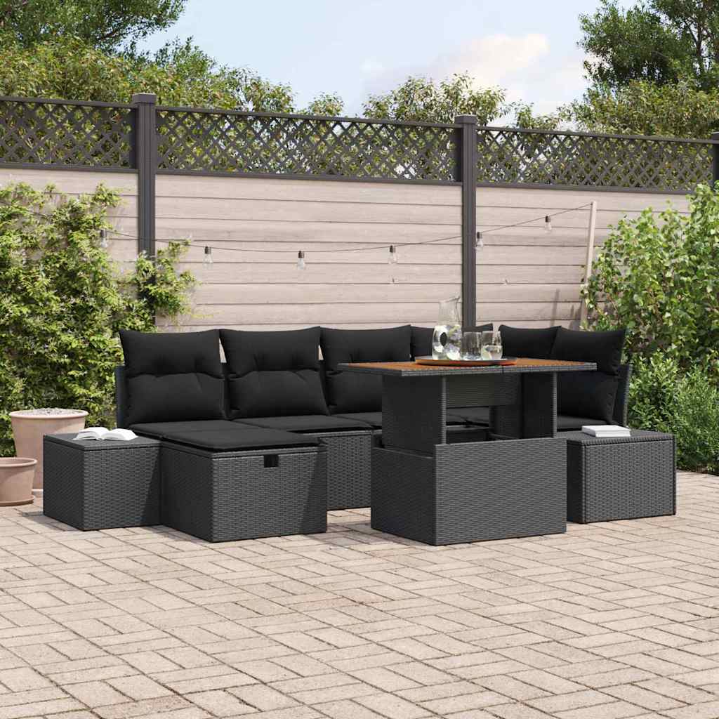 Garten-Sofa-Set 7 pcs Schwarz Poly-Rattan