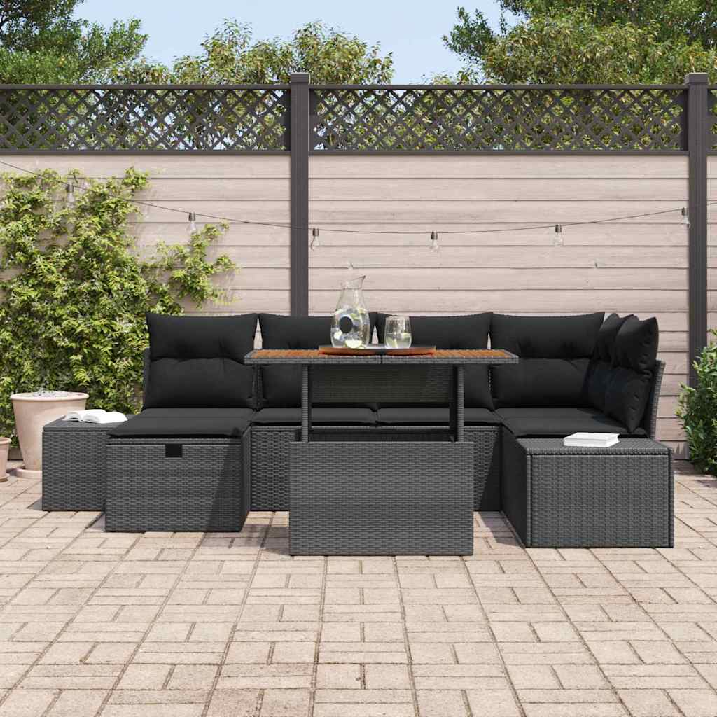 Garten-Sofa-Set 7 pcs Schwarz Poly-Rattan