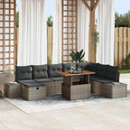 Garten-Sofa-Set mit Speicher 9 pcs Grau Poly Rattan
