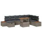 Gartensofa-set mit Kissen mit Speicher 9 pcs Grau Poly-Rattan
