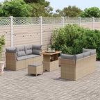 Gartensofa-set mit Kissen 9 pcs Beige Poly-Rattan