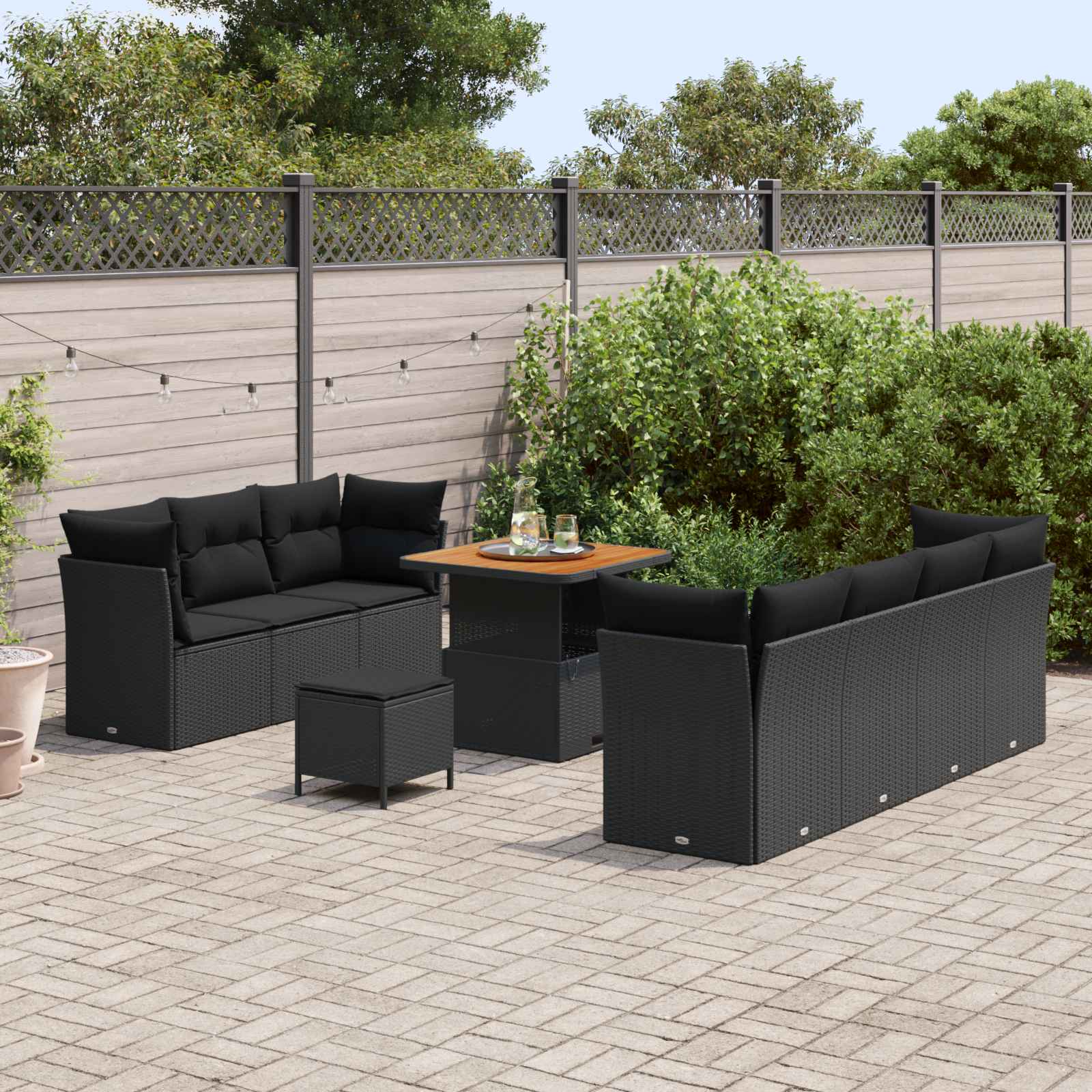 Gartensofa-set 10 pcs Schwarz Poly-Rattan