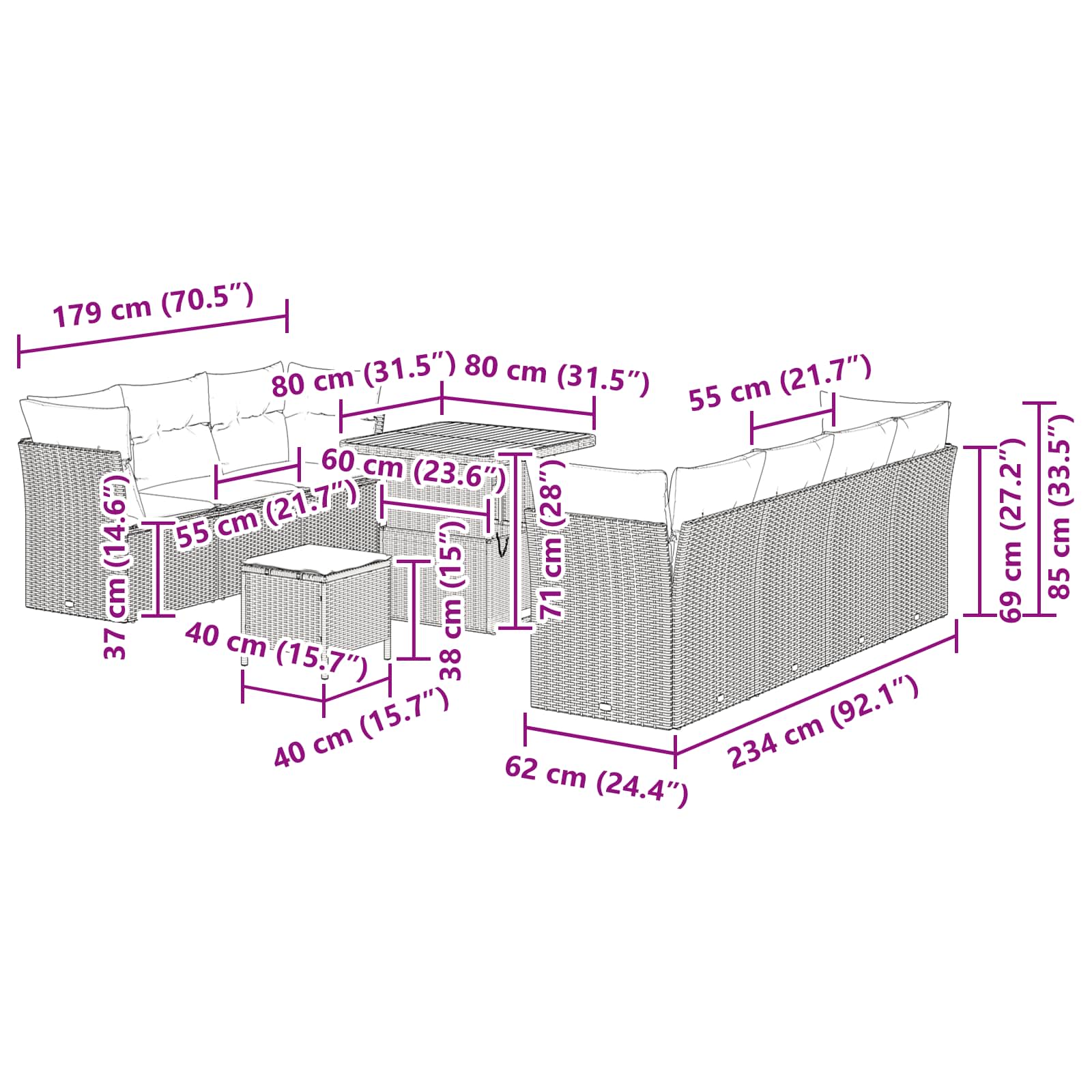 Gartensofa-set 10 pcs Schwarz Poly-Rattan