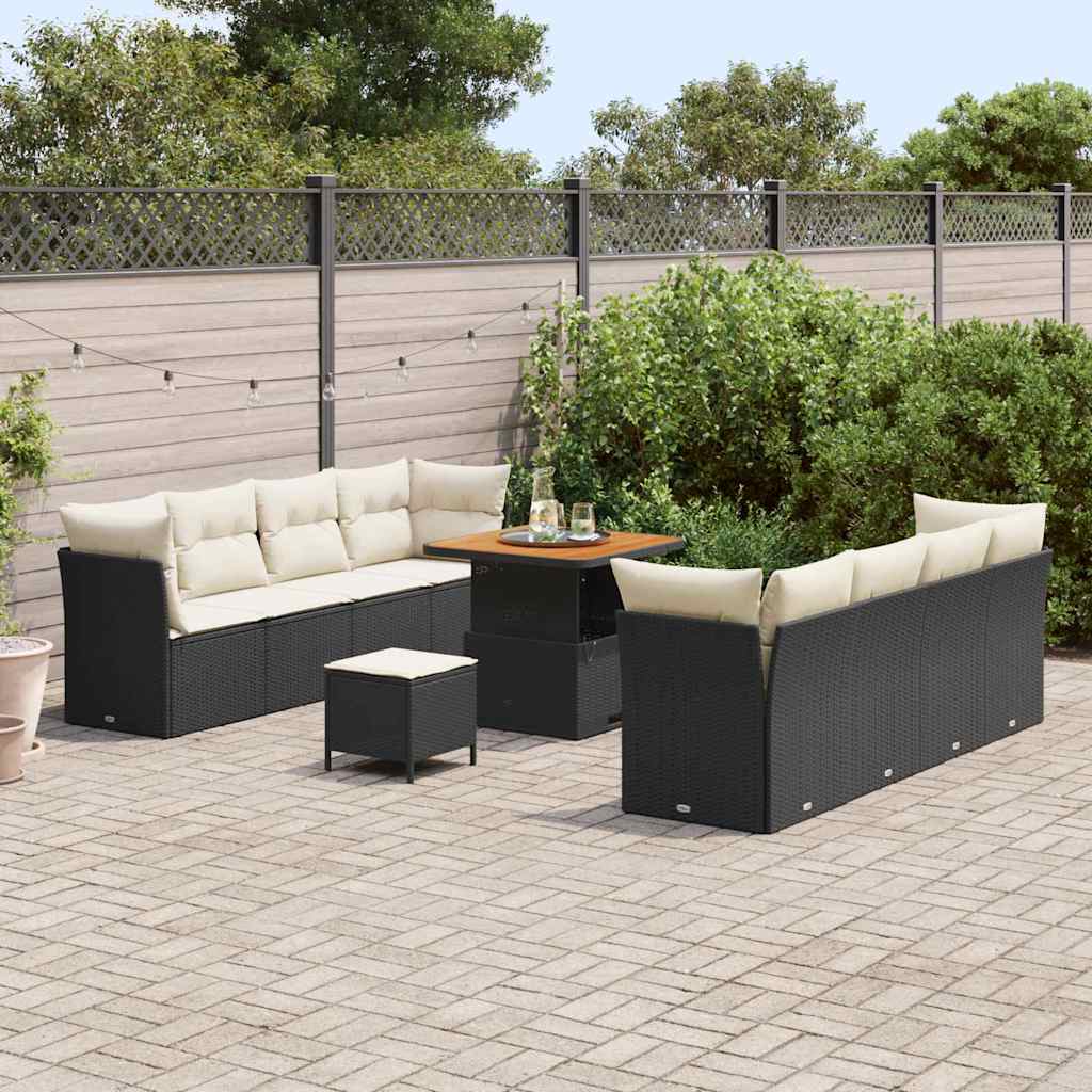 Gartensofa-set 11 pcs Schwarz Poly-Rattan