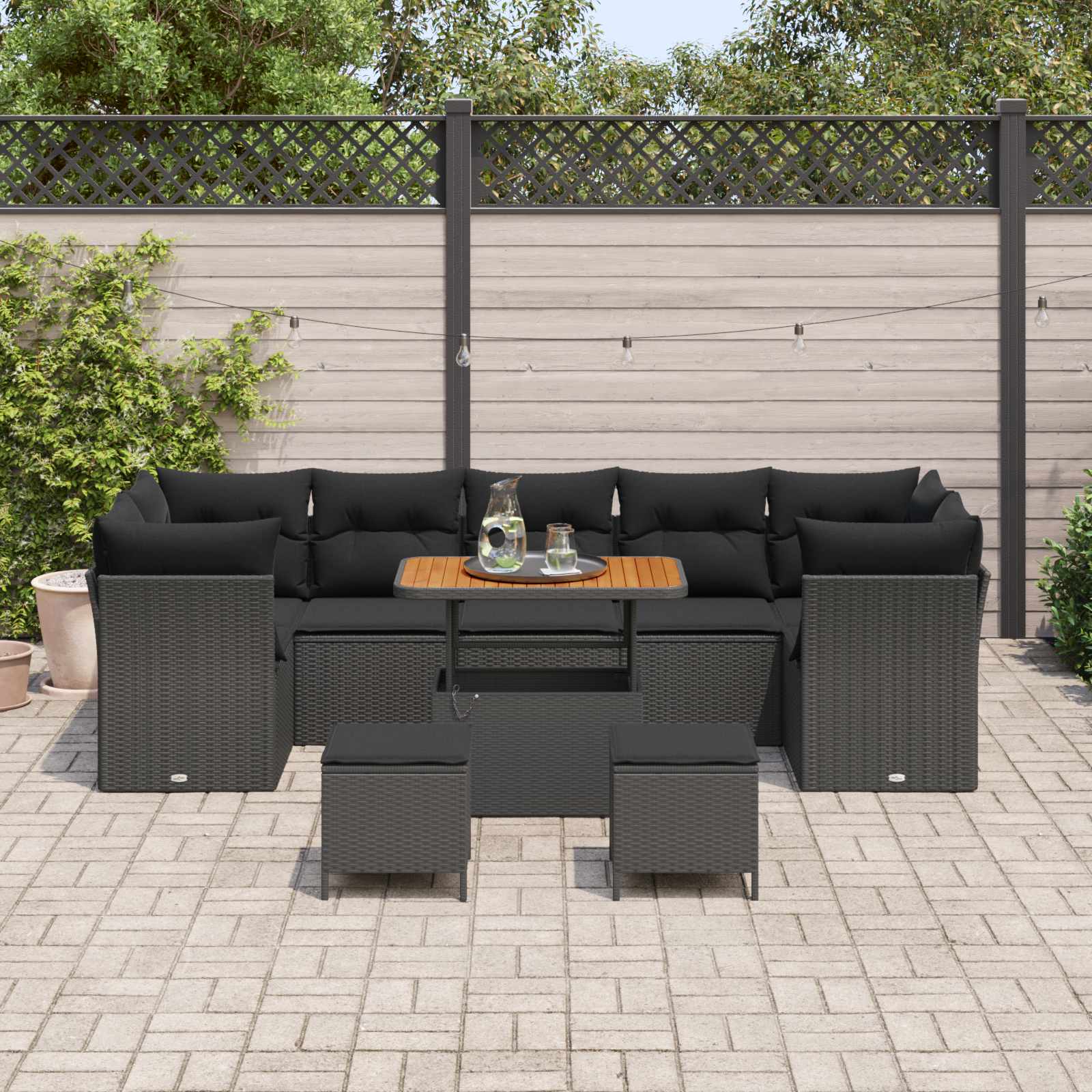 Gartensofa-set 10 pcs Schwarz Poly-Rattan