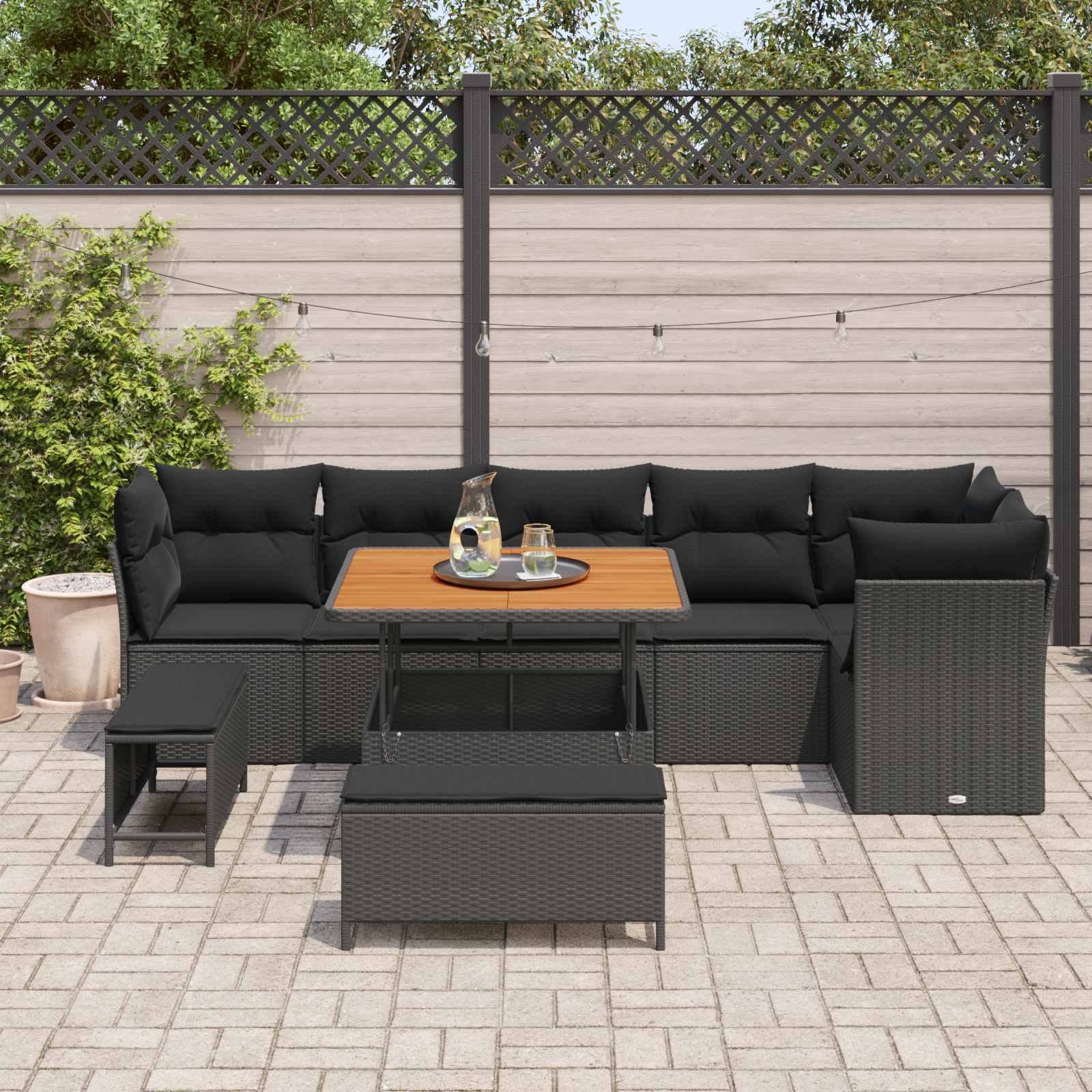 Gartensofa-set 9 pcs Schwarz Poly-Rattan