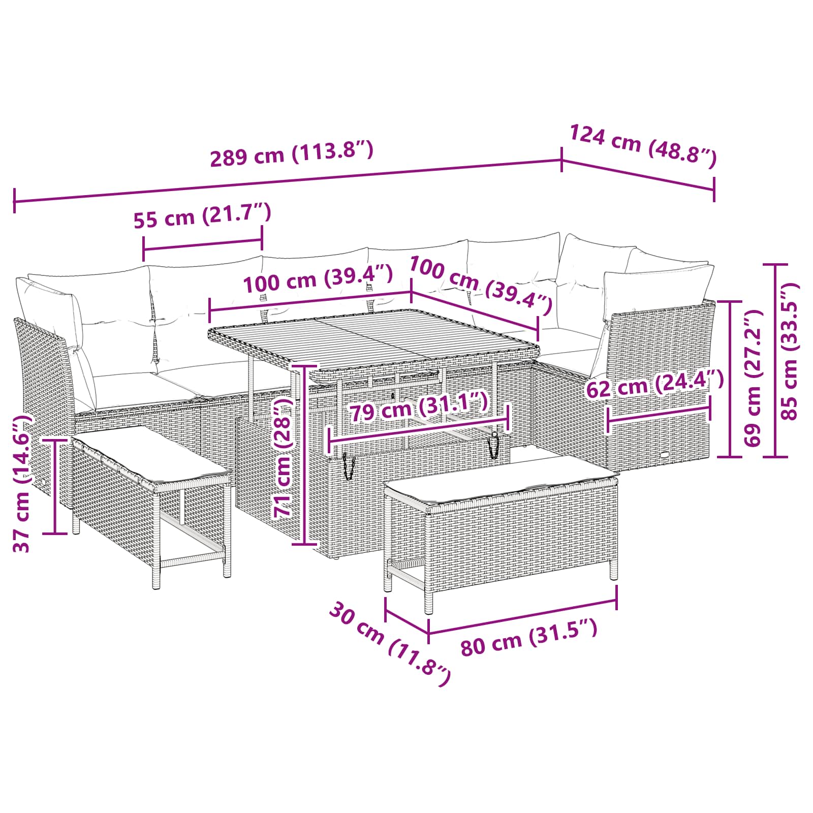 Gartensofa-set 9 pcs Schwarz Poly-Rattan