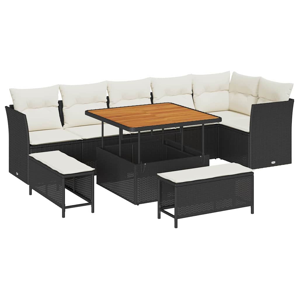 Gartensofa-set 9 pcs Schwarz Poly-Rattan