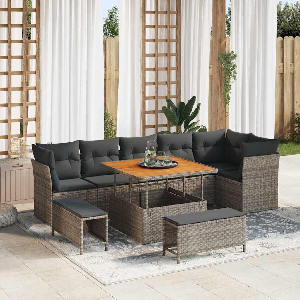 Gartensofa-set 9 pcs Grau Poly-Rattan
