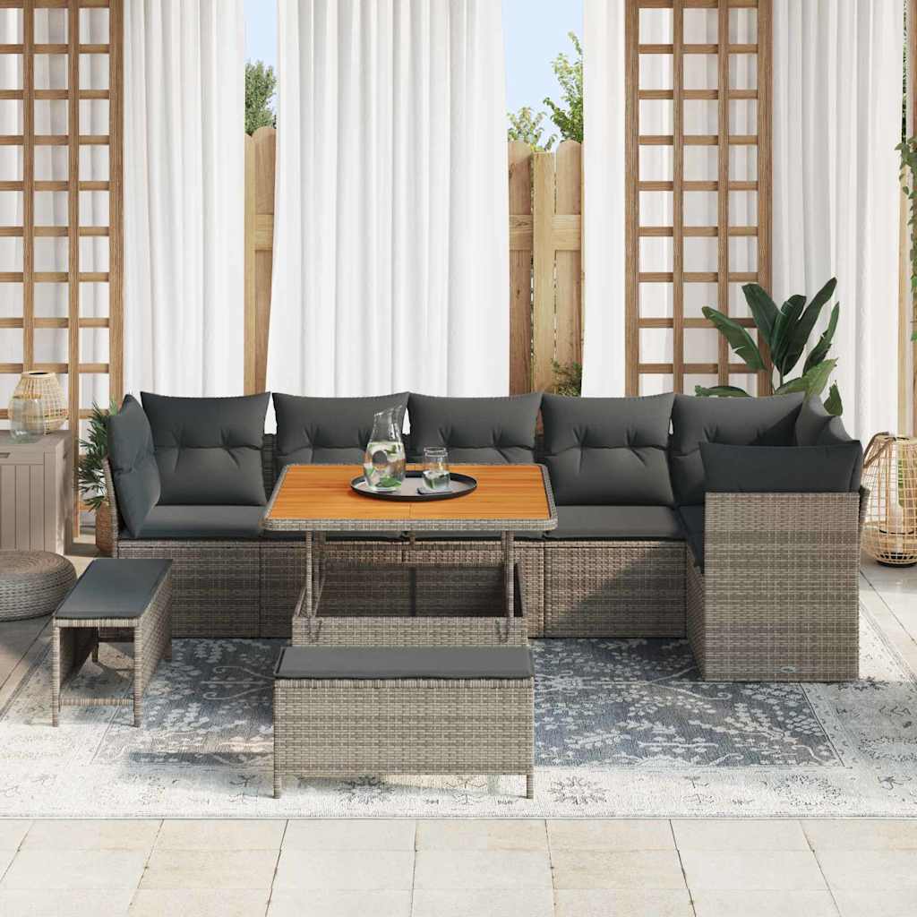Gartensofa-set 9 pcs Grau Poly-Rattan