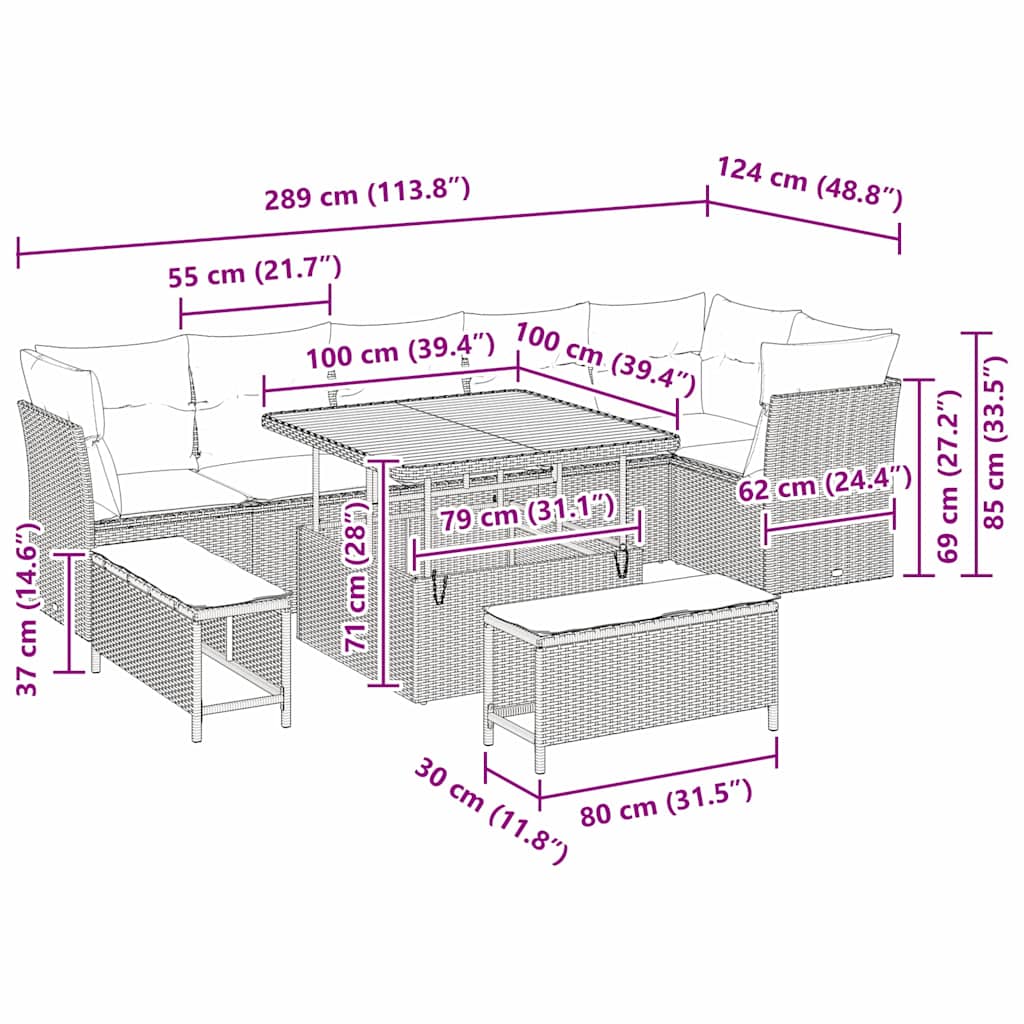 Gartensofa-set 9 pcs Grau Poly-Rattan