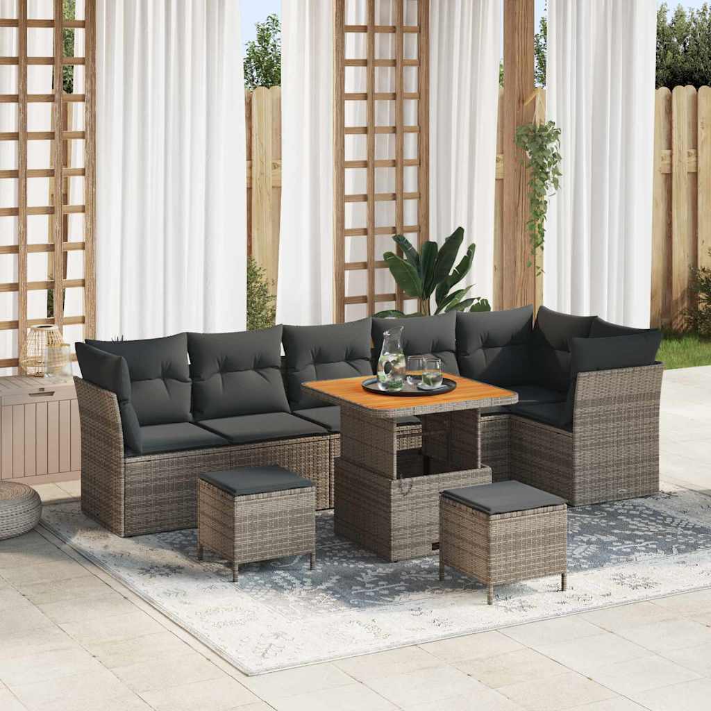 Gartensofa-set 9 pcs Grau Poly-Rattan