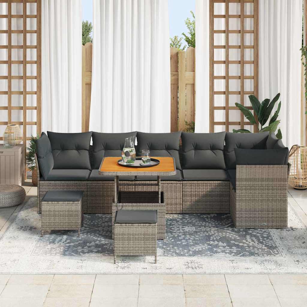 Gartensofa-set 9 pcs Grau Poly-Rattan