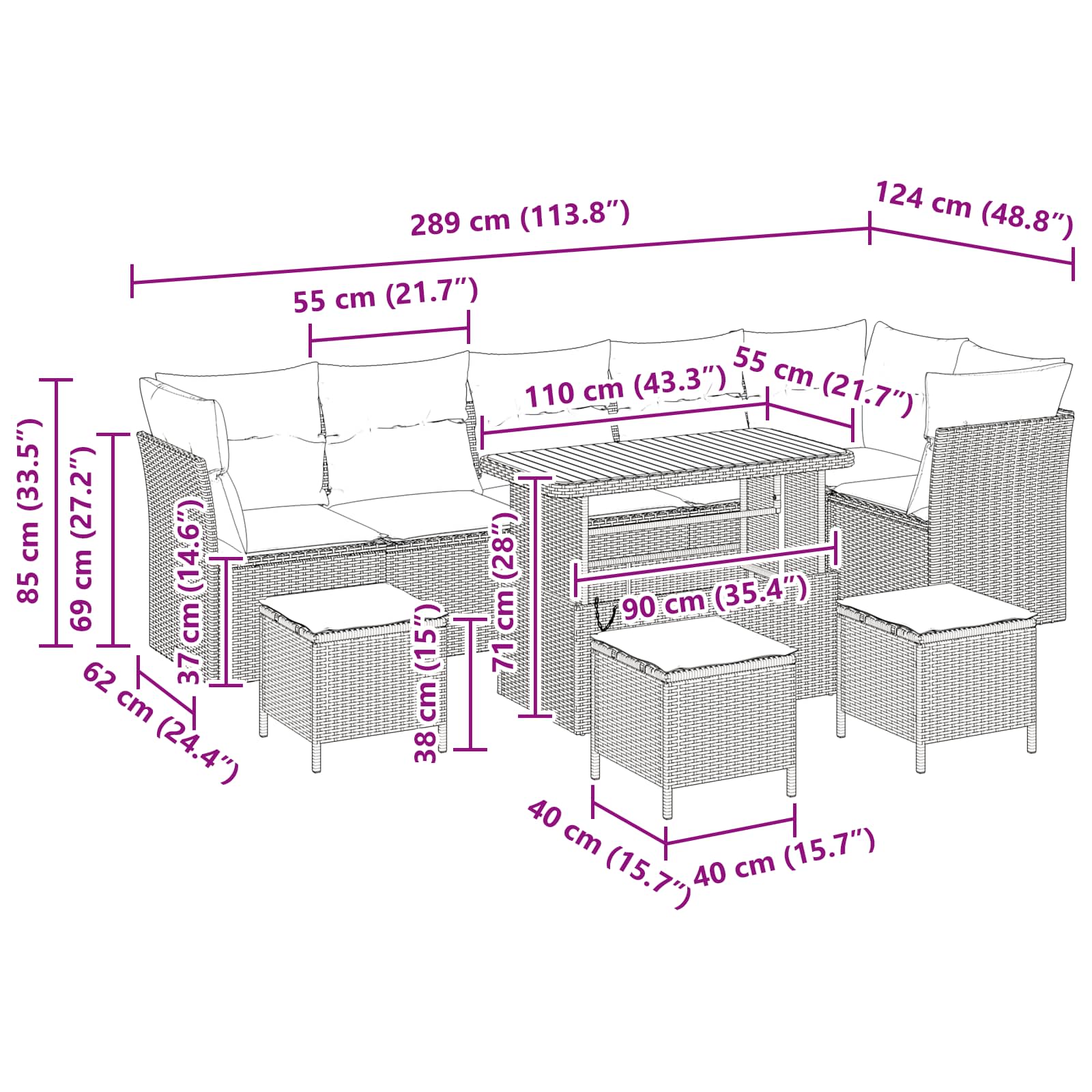 Gartensofa-set 10 pcs Schwarz Poly-Rattan