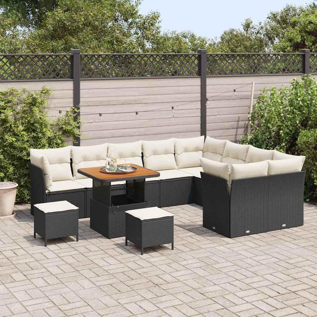 Gartensofa-set 12 pcs Schwarz Poly-Rattan